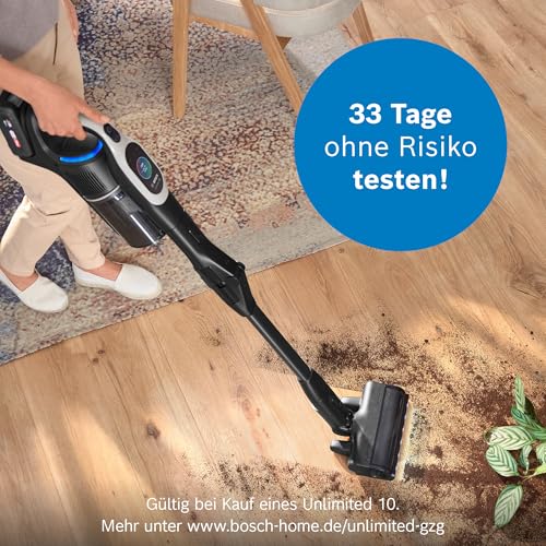 Bosch Akku-Staubsauger Unlimited 10 BKS1051GQC, kabellos, HEPA-Filter, TFT-Display, 4 Ah Akku, LED-Licht, Schnellladegerät, grau