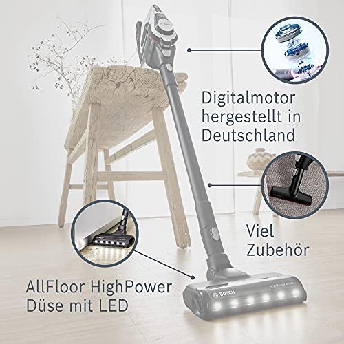 Bosch Akku-Staubsauger Unlimited Gen2 8 BKS8214W, 45 Min Laufzeit, austauschbarer Akku, LED-Beleuchtung, XXL-Polsterdüse, weiß.