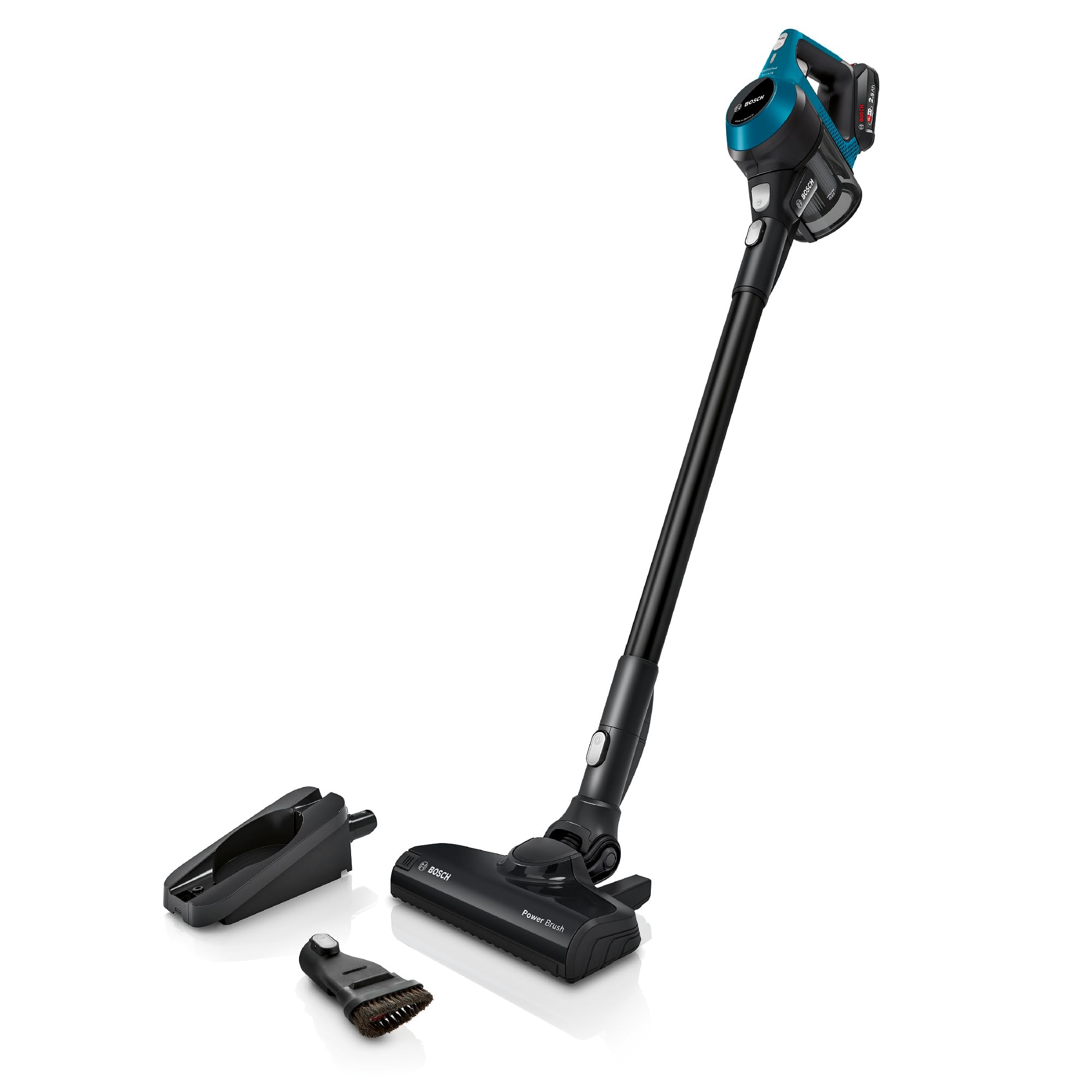 Bosch Akku-Staubsauger Unlimited 6 BKS6111P, kabellos, beutellos, leicht, hohe Saugleistung, lange Laufzeit, Fugendüse, alle Bodenarten, blau.