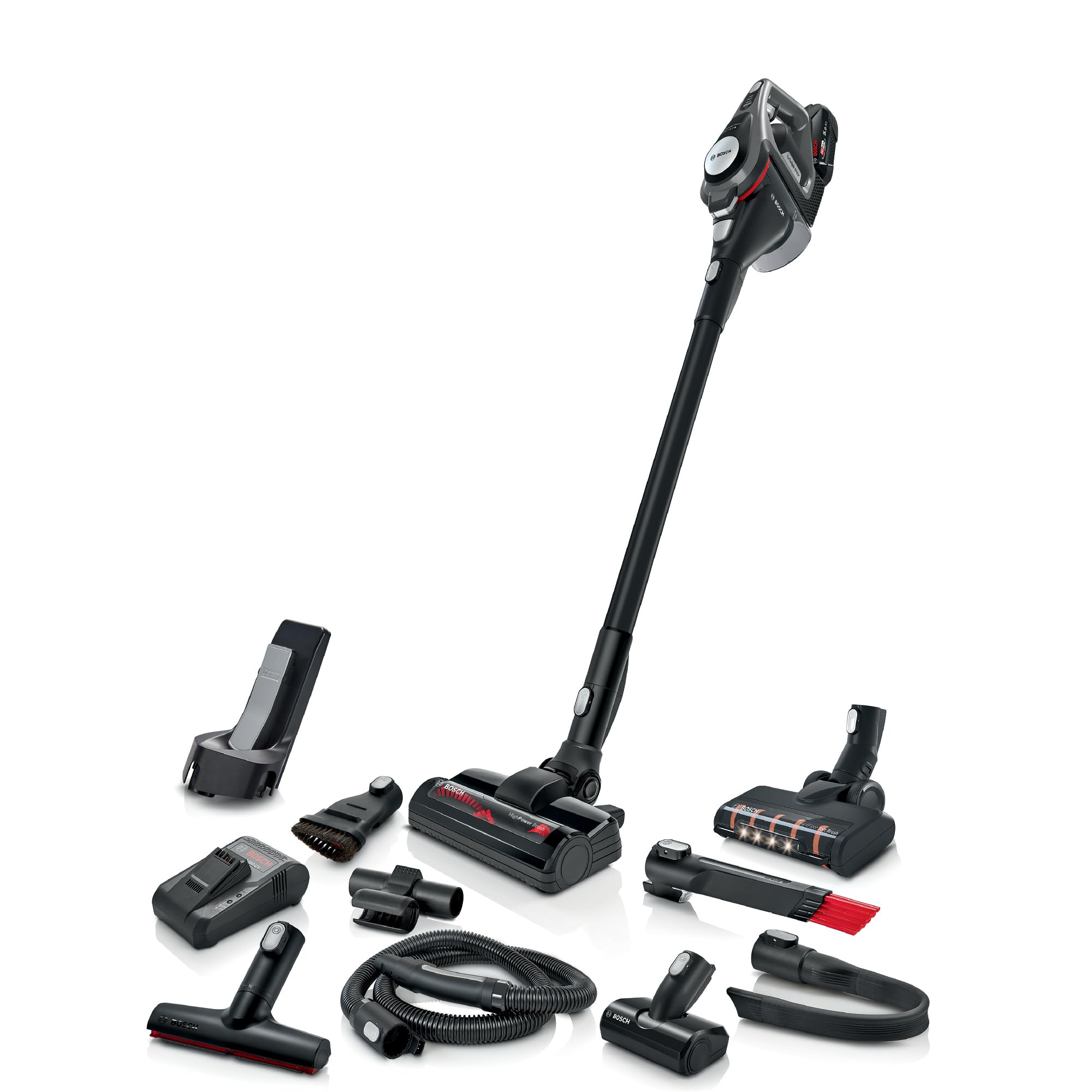 Bosch Akku-Staubsauger Unlimited 8 BSS825MULT, kabellos, HEPA-Filter, 10 Jahre Garantie, 5.0 Ah Akku, Schnellladegerät, Mini-Turbo-Düse, grau.