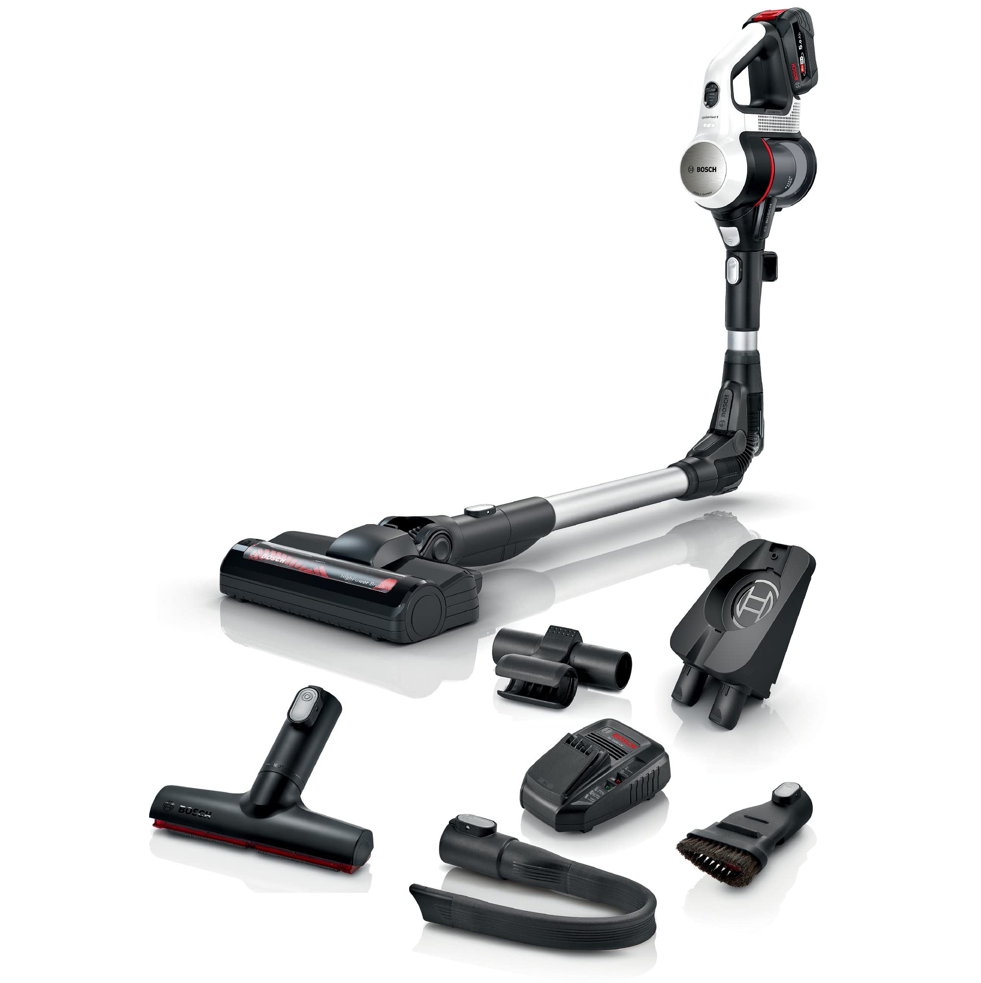 Bosch Akku-Staubsauger Unlimited 7 BSS715CARP, kabellos, 10 Jahre Garantie, 5.0 Ah Akku, Schnellladegerät, Turbostufe, Made in Germany.